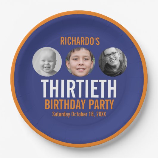 Sinaasappel donkerblauw 30e dertigste 3 foto's Ver Papieren Bordje (Voorkant)