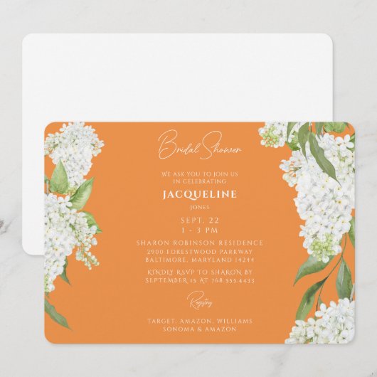 Sinaasappel Dripping Wit Hydrangeas Vrijgezellenfe Kaart (Voorkant / Achterkant)