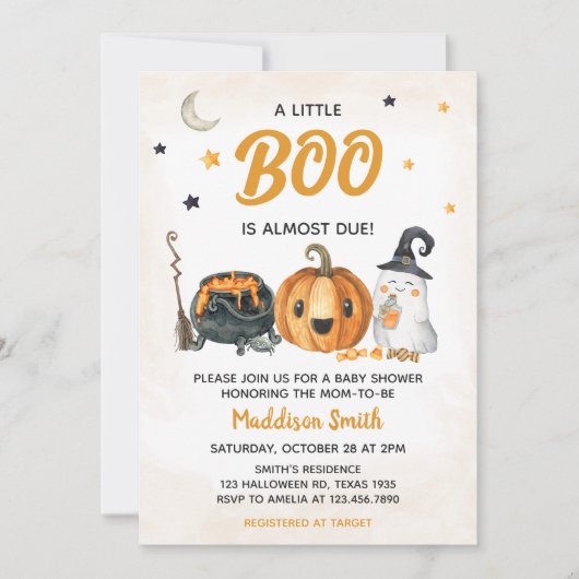 Sinaasappel Een beetje Boo Baby shower Uitnodiging (Voorkant)