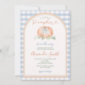 Sinaasappel Een beetje pompoenblauw Gingham Baby s Kaart (Voorkant)