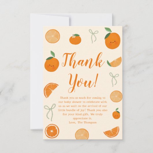 Sinaasappel een beetje schattig citrus Baby shower Bedankkaart (Voorkant)
