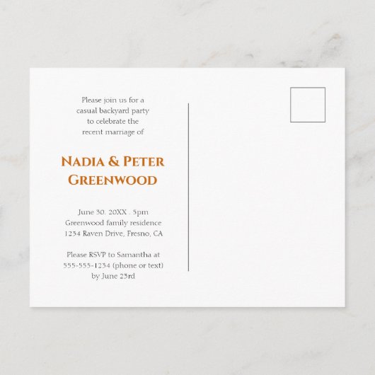 Sinaasappel Eet Drink We zijn getrouwd Retro Elope Briefkaart (Achterkant)