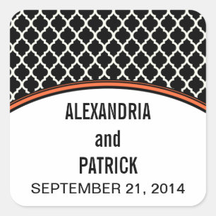 Sinaasappel Elegant Quatrefoil Weddenschappen Vierkante Sticker