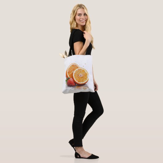Sinaasappel en aardbei tote bag (Op model)