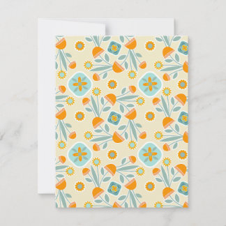 Sinaasappel en Aqua Folk Art Bloemenboeket Notitiekaartje