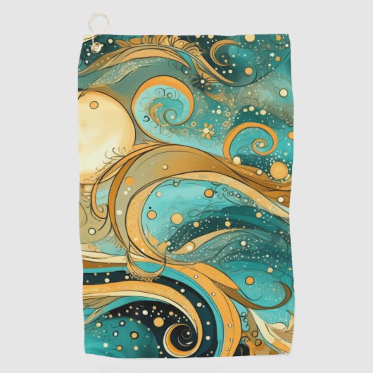 Sinaasappel en Aqua Galaxy Met manen Sterren en we Golfhanddoek (Voorkant)