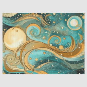 Sinaasappel en Aqua Galaxy Met manen Sterren en we Tissuepapier