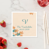 Sinaasappel en Aqua Monogram Bruiloft Monogram Bru Servet (Insitu)