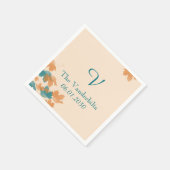 Sinaasappel en Aqua Monogram Bruiloft Monogram Bru Servet (Hoek)