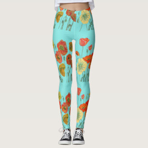 Sinaasappel en Aqua Poppy Waterverf Leggings