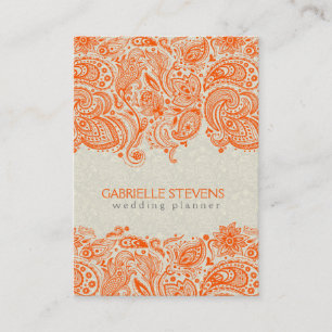 Sinaasappel en beige bloemige Paisley kant Visitekaartje