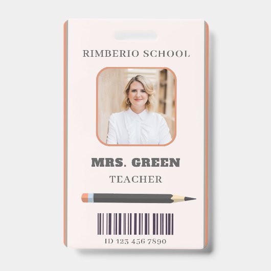 Sinaasappel en Beige Eenvoudige Krabbels Leraar ID Badge (Front)