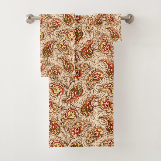 Sinaasappel en beige Paisley Bad Handdoek (Insitu)
