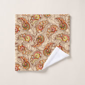 Sinaasappel en beige Paisley Bad Handdoek (Wasdoekje)