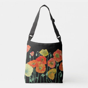 Sinaasappel en Black Poppies Waterverf Crossbody Tas
