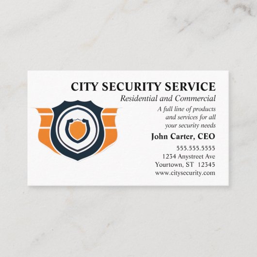 Sinaasappel en Black Shield Beveiliging Visitekaartje (Voorkant)