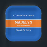 Sinaasappel en blauw aangepast Afstuderen Bord<br><div class="desc">Aangepast blauw en Oranje Afstuderen papier Borden.</div>