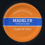 Sinaasappel en blauw aangepast Afstuderen Bord<br><div class="desc">Aangepaste Borden voor Oranje en blauw Afstuderen papier.</div>