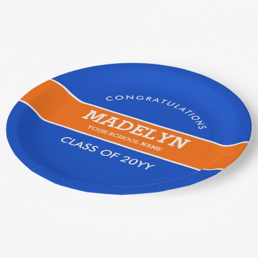 Sinaasappel en blauw aangepast Afstuderen Bord (Gekanteld)