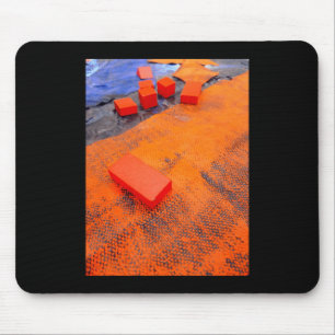 Sinaasappel en blauw Abstracte organische kunststo Muismat