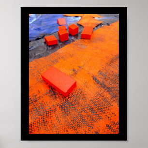 Sinaasappel en blauw Abstracte organische kunststo Poster