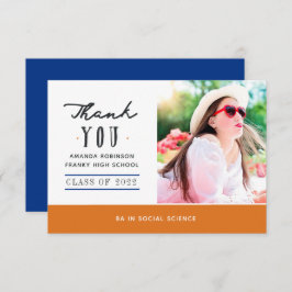Sinaasappel en blauw Afstuderen Foto Hartelijk dan Bedankkaart