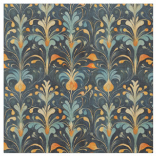 Sinaasappel en blauw art nouveau stof