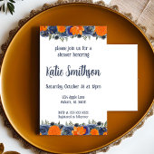 Sinaasappel en Blauw Bloemen Douche Uitnodiging