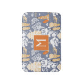 Sinaasappel en Blauw Chinoiserie Pagodas Monogram Badmat (Voorkant Verticaal)