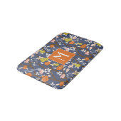 Sinaasappel en Blauw Chinoiserie Vogels Monogram Badmat (Gekanteld)