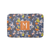 Sinaasappel en Blauw Chinoiserie Vogels Monogram Badmat (Voorkant)