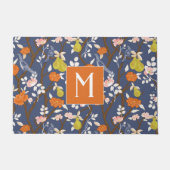 Sinaasappel en Blauw Chinoiserie Vogels Monogram Deurmat (Voorkant)