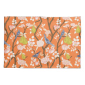 Sinaasappel en Blauw Chinoiserie Vogels Monogram Kussensloop (Achterkant)