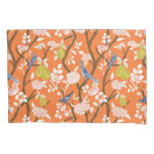 Sinaasappel en Blauw Chinoiserie Vogels Monogram Kussensloop (Voorkant)
