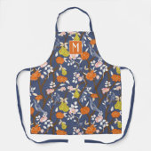 Sinaasappel en Blauw Chinoiserie Vogels Monogram Schort (Voorkant)