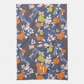 Sinaasappel en Blauw Chinoiserie Vogels Monogram Theedoek (Verticaal)