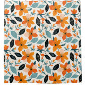 Sinaasappel en blauw gebladerte en bloemen douchegordijn (Voorkant)