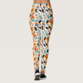 Sinaasappel en blauw gebladerte en bloemen leggings (Achterkant)