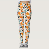 Sinaasappel en blauw gebladerte en bloemen leggings (Voorkant)