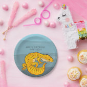 Sinaasappel en blauw Gepersonaliseerd Gecko Verjaa Papieren Bordje (Feest)