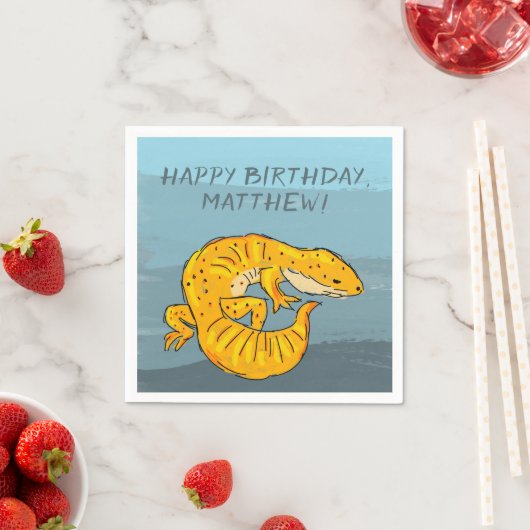 Sinaasappel en blauw Gepersonaliseerd Gecko Verjaa Servet (Insitu)