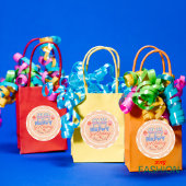 Sinaasappel en blauw kleurrijke speelse verjaardag ronde sticker