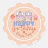 Sinaasappel en blauw kleurrijke speelse verjaardag ronde sticker (Voorkant)