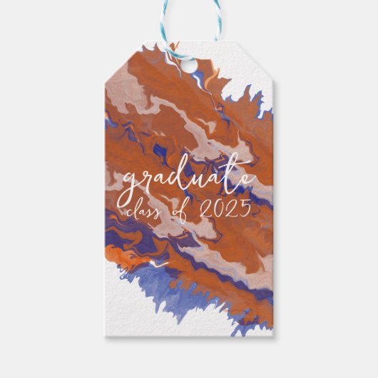 Sinaasappel en blauw marmer Afstuderen Cadeaulabel (Voorkant)