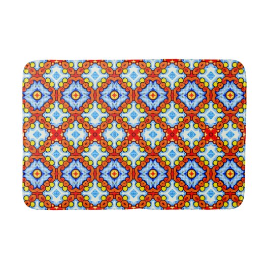 Sinaasappel en blauw retro tegel badmat (Voorkant)