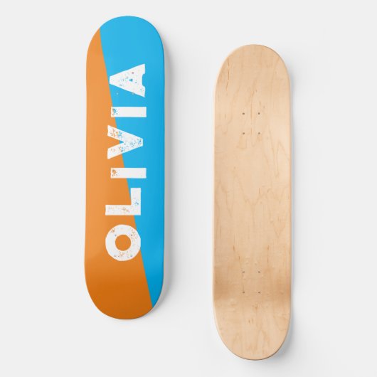 sinaasappel en blauw skateboard retro split (Voorkant)