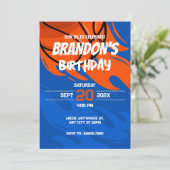 Sinaasappel en blauw speels Basketbal vuur verjaar Kaart (Staand voorkant)