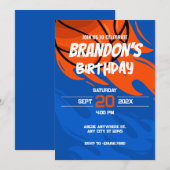 Sinaasappel en blauw speels Basketbal vuur verjaar Kaart (Voorkant / Achterkant)