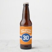 Sinaasappel en Blauw Verjaardagssporten Thema Bier Etiket (Voorkant)
