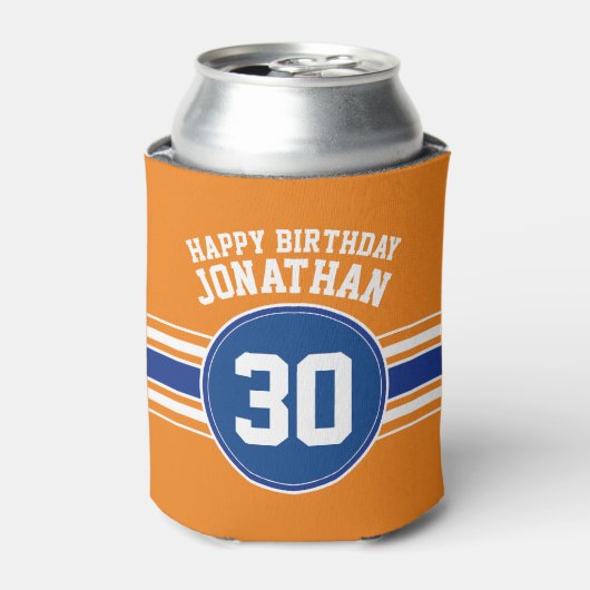 Sinaasappel en Blauw Verjaardagssporten Thema Blikjeskoeler (Blikje Voorkant)